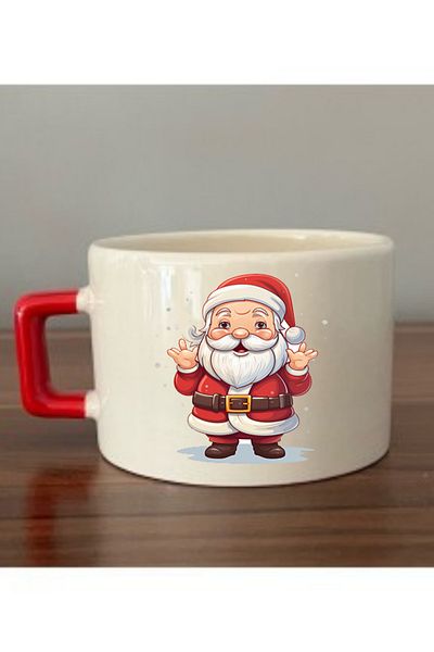 lili hediyelik Santa Claus Printed New Year Christmas Gift Cup with Red Handle