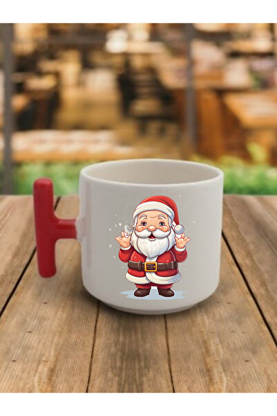 lili hediyelik New Year's Gift Red Handled Coffee Cup with Santa Claus Image