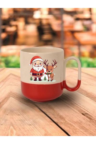 lili hediyelik Santa Claus Printed New Year Christmas Gift Red Base Mug