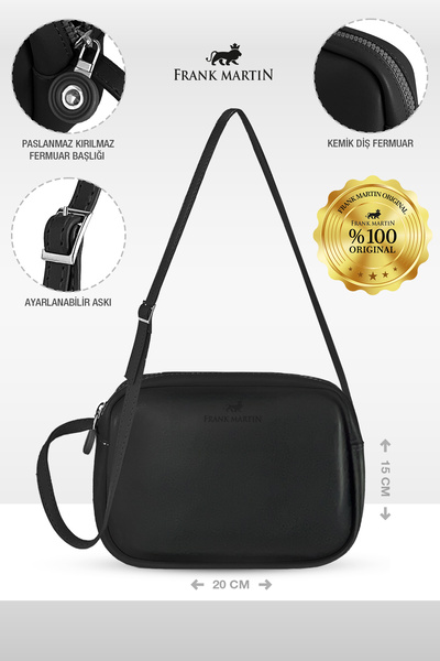 Frank Martin Women's Urban Black Cross Strap Zippered Adjustable Strap Model Handbag and Shoulder Bag