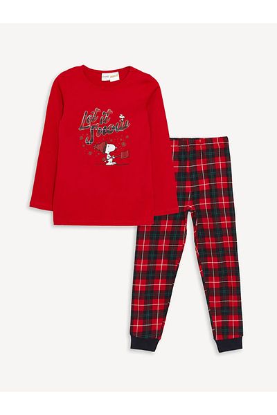 LC Waikiki LCW Kids Crew Neck Snoopy Printed Long Sleeve Girl's Pajamas Set