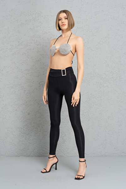 Kikiriki Black Jewelled Belt Buckle Leggings