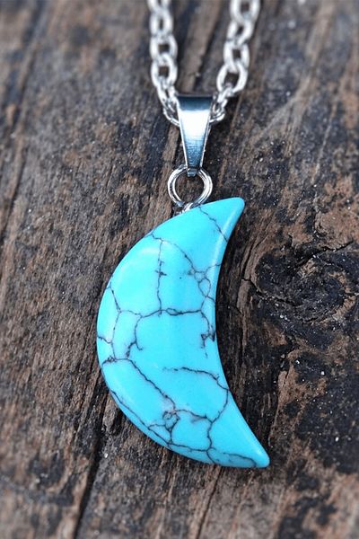 Tesbih Atölyesi Certified Moon Model Real Turquoise Stone Necklace