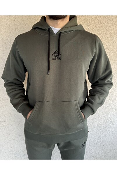 Mesh Unisex Sweatshirt Tracksuit Set, Soft Fabric Khaki Black Embroidered Cotton 3 Thread Raster