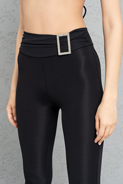 Kikiriki Black Jewelled Belt Buckle Leggings