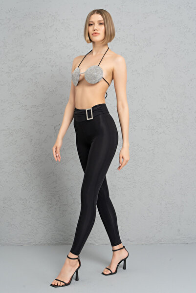 Kikiriki Black Jewelled Belt Buckle Leggings