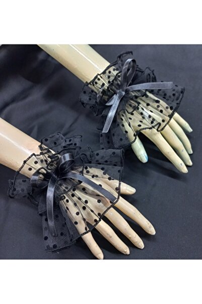 es moda shop Curly polka dot gauze cuff bracelet black