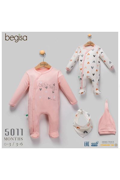 Begisa Baby Snap Romper Set-2Rompers 1 Hat 1 Bib-Baby Set
