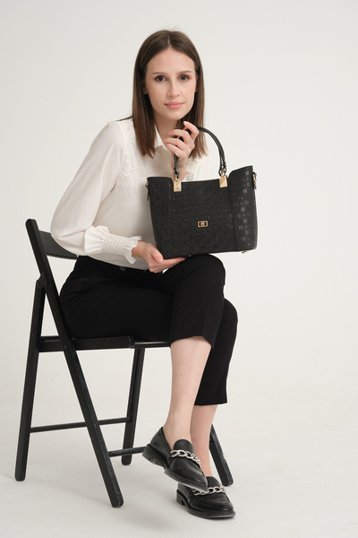 mossi Black Three Compartment Classic Women's Shoulder Bag Mother Bag