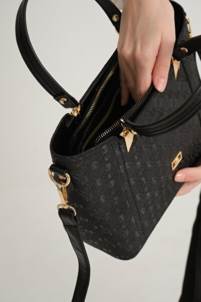 mossi Black Three Compartment Classic Women's Shoulder Bag Mother Bag