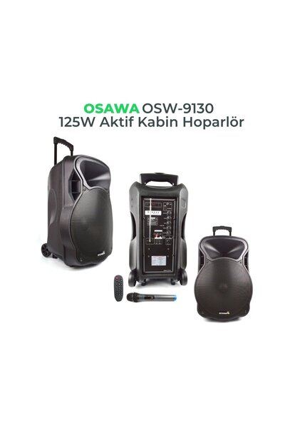 Genel Markalar OSW-9130 UHF BT+USB 30 CM HOPARLÖRLÜ 1 TELSİZ EL MİKROFONLU ŞARJLI PORTATİF ANFİ