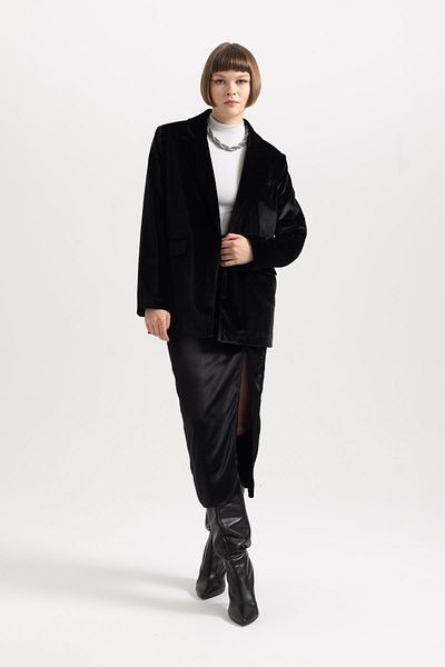 DeFacto Oversize Wide Fit Double Breasted Velvet Blazer Jacket B4880ax23wn