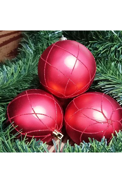 Kuzey VIP DELUXE 4 PIECES 8 CM LARGE RED BALL ORNAMENTS CHRISTMAS TREE ORNAMENTS CHRISTMAS TREE ORNAMENTS RED BALL
