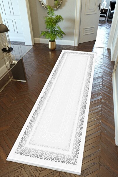 10 Post Online Gray White Digital Printed Runner - Non-Slip Base and Cutting Washable Thin Carpet
