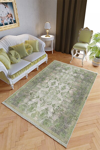 10 Post Online Klasik Salon Halısı Haki Yolluk Kaymaz Yuvarlak Oval Kesme Inc...