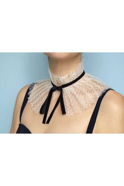 es moda shop White Removable Collar Elegant Polka Dot Neck Collar