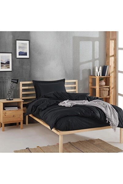 MORRİVAL SET DE lenjerie de pat cu cearșafuri NEGRE pentru o persoană, cearșa...