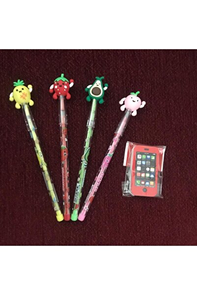 Esmay مجموعة أقلام وضع البيض مكونة من 4 أقلام وممحاة على شكل هاتف