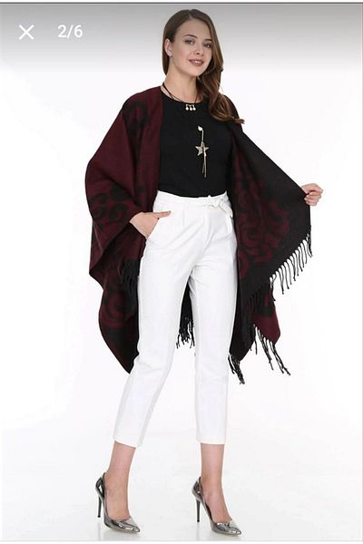 Nilbutik Women's Double Sided Shoulder Shawl Poncho