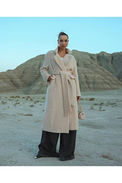 SERHANE Oversize -Palton de pluș Bej cu centură -nou 2024