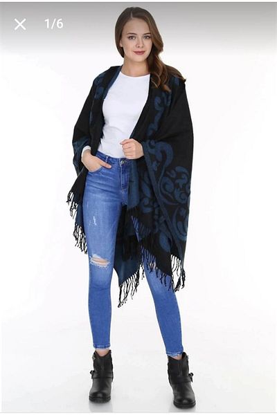 Nilbutik Women's Double Sided Shoulder Shawl Poncho