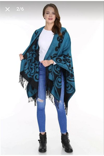 Nilbutik Women's Double Sided Shoulder Shawl Poncho