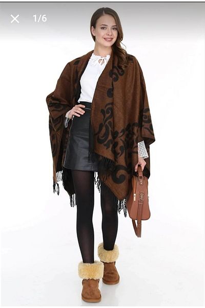 Nilbutik Women's Double Sided Shoulder Shawl Poncho
