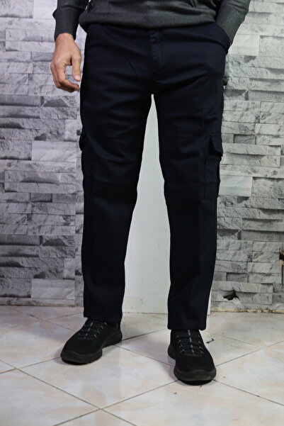 Bilgiçler Erkek Siyah Klasik Kesim Kargo Pantolon rikralı