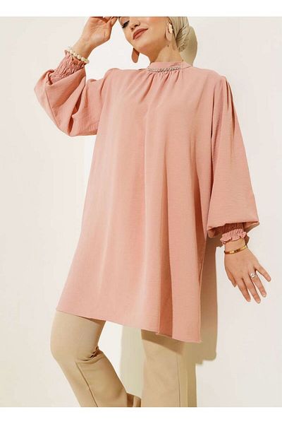 modasindoma WOMEN'S STONE DETAILED COLLAR TUNIC