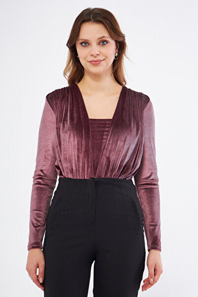 Bidoluelbise بدلة قطعة واحدة من القماش المرن بأكمام طويلة وتفاصيل رباط مخملي