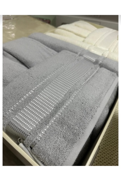 Özdilek Colorist Aile Bornoz Seti 6 Parça Gri-Krem