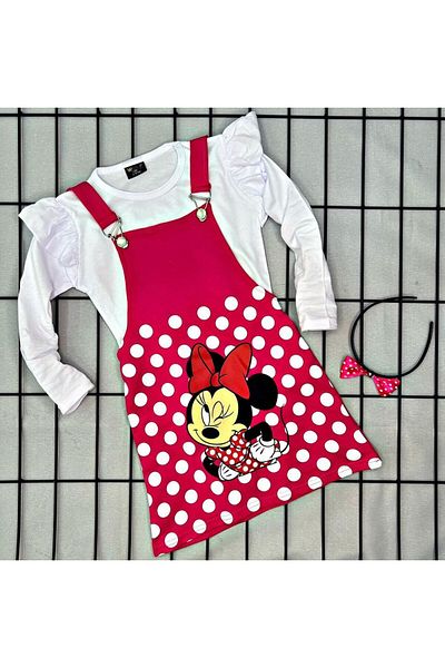 defada Set de 3 fuste salopet pentru fete cu imprimeu mikimouse