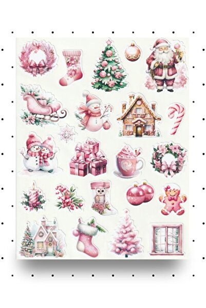 NUNUKİ Pembe Yılbaşı Süsleri Sticker Seti Pink Christmas Sticker Mutlu Yıllar...