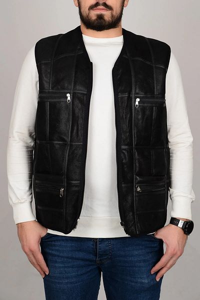 fubileather Genuine Lambskin Men's Leather Vest with Real Fur Inside