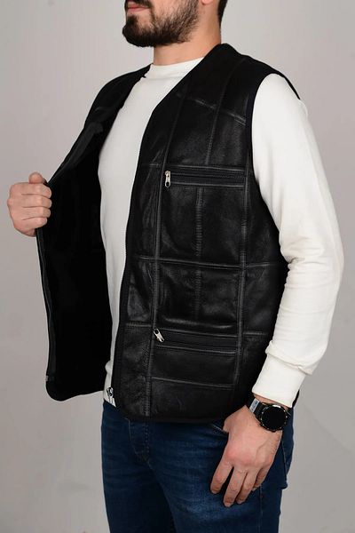 fubileather Genuine Lambskin Men's Leather Vest with Real Fur Inside