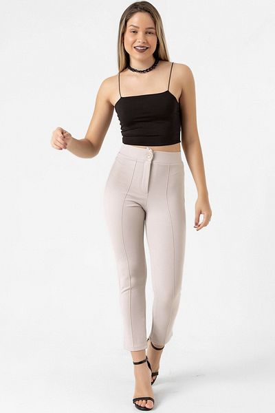 bb butik basic Women's High Waist Slim Full Lycra Slim Leg Ankle Length Loose Trousers