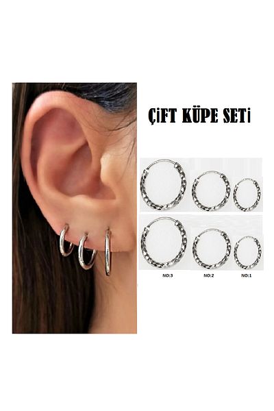 Öte Beri Öteberi Silver Stainless Tarnish Resistant 316l Surgical Steel Tamtur Crystal Cut Unisex Ring 1 Pair Earrings Set