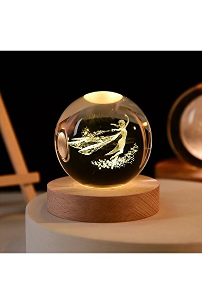 Genel Markalar Peri Kızı Elsa Tasarımlı Ahşap Altlıklı Işıklı Büyük Boy Cam Küre