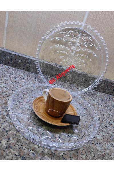 Bii alışveriş 2-Piece Round Pearl Presentation Tray Set, Coffee Presentation Tray, Beaded Tray Set Mica-Tray