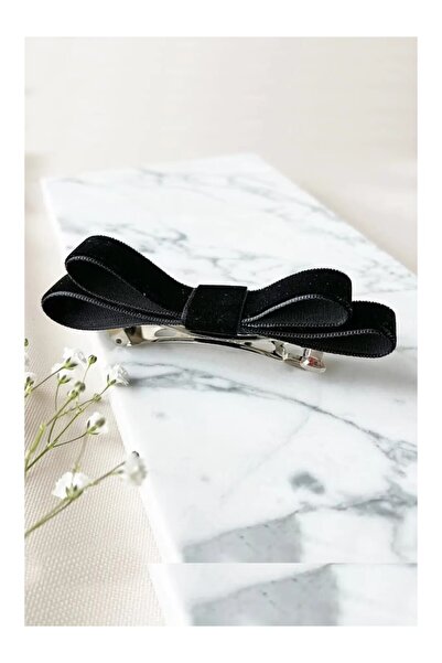 Monalisa Kadın Siyah Kadife Çift Katlı Büyük Boy Otomatik Fiyonk Toka