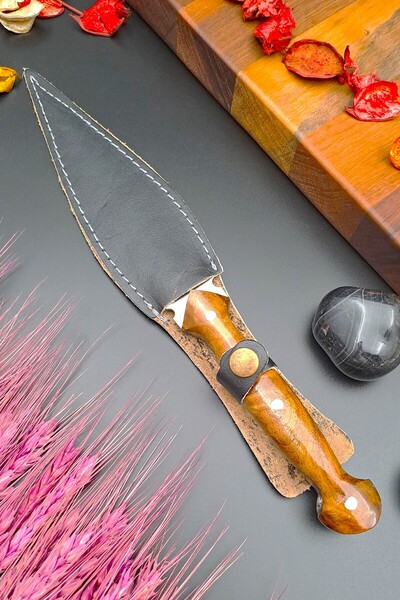 SWENCRAFT Outdoor Çerkes Kaması Piknik Çakısı Kamp Bıçağı Çift Ağız El Yapımı Kılıf Hediyeli (CEVİZ AĞACI SAP)