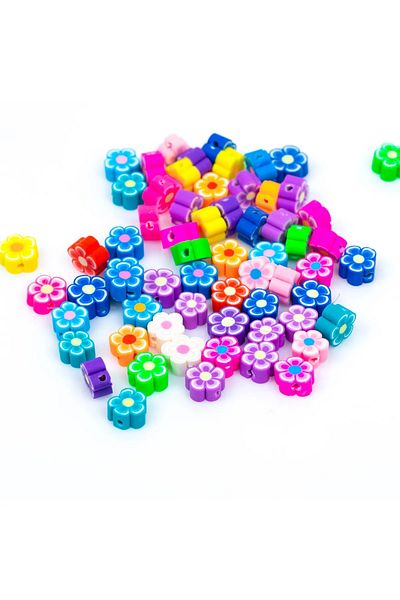 Hobimos 100 Pieces Mixed Color Fimo Beads with Flower Figures
