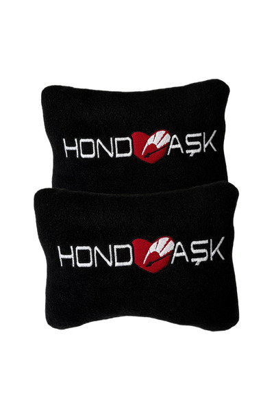 TUSBA MARKET Pernă de călătorie pentru gât brodat pentru scaunul de mașină ortopedic din fleece negru compatibil Honda / unică