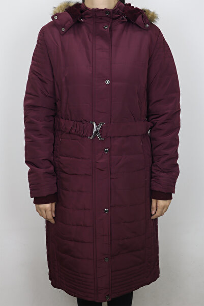 BELLİSİMO Fistan Store Claret Red Prevailing Collar Comfortable Fit Hooded Sn...