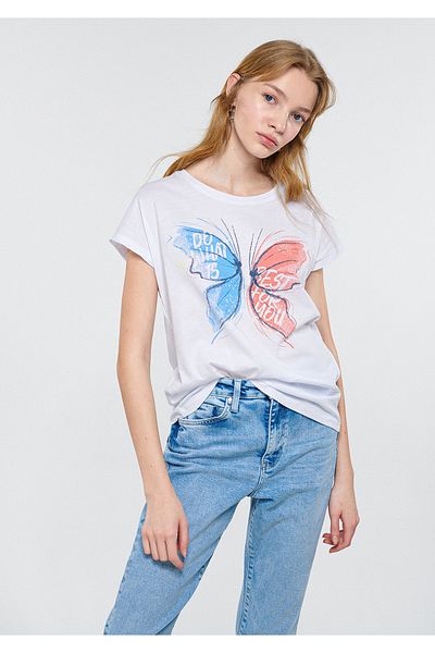 Mavi Tricou alb imprimat Cel mai bun pentru tine, cu croiala normală / croială normală 1611281-620