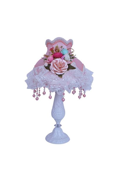 Dekovien White Velvet Flower Decorated Lampshade Metal Leg Model Powder Pink - AB1012