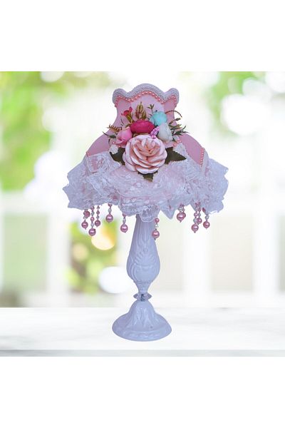 Dekovien White Velvet Flower Decorated Lampshade Metal Leg Model Powder Pink - AB1012
