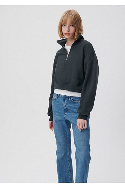 Mavi Polo Neck Gray Half Zipper Sweatshirt 1611755-80106