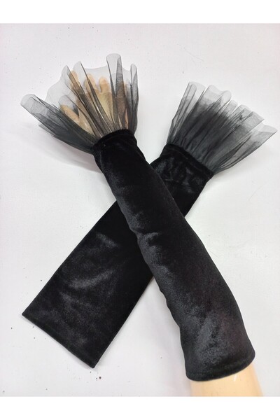 es moda shop Sahra tül detaylı kadife kolluk