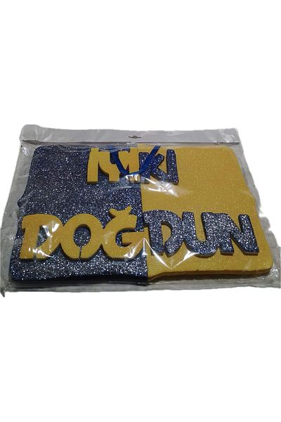 GÜVEN Happy Birthday Yellow Navy Blue Foam Door Ornament with Glitter Cover